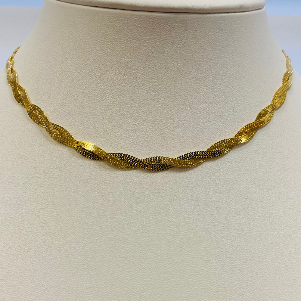 Collier ras du cou torsadé en or jaune 14 carats - 9.81 Grs
