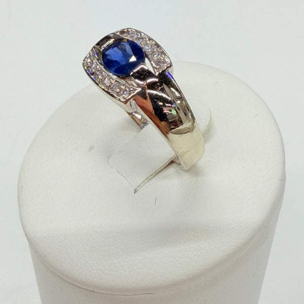 Bague en Or blanc 18 k Diamants et Saphir