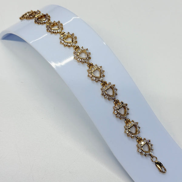 Bracelet Cœur et Zirconium en Or Jaune 18 K