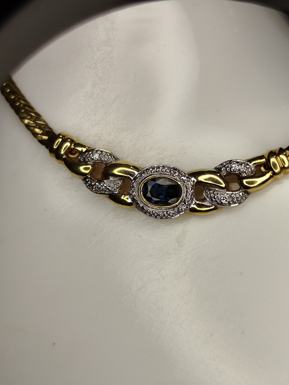 Collier Matinée Or Jaune 18K Maille Anglaise Diamants Aigue Marine