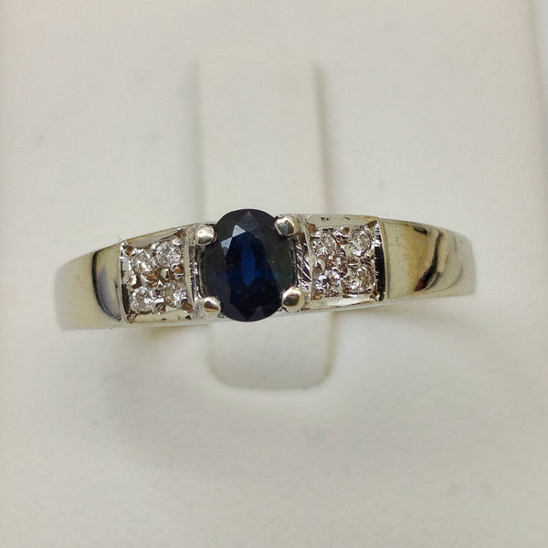 Bague en or blanc avec saphir 18K Taille-57