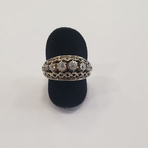 Bague Ancienne en Or Gris avec Diamants 18 K - T 57
