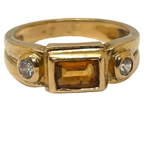 Bague en Or Jaune 18K avec Citrine et Oxyde de Zirconium