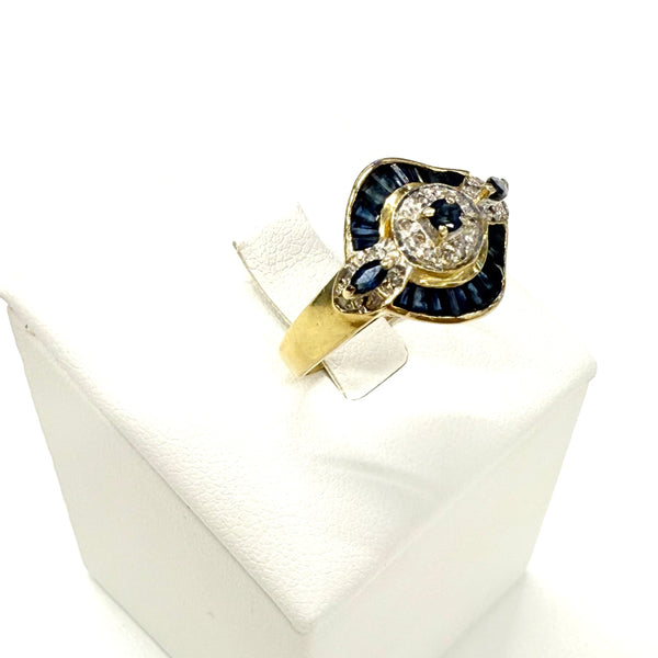 Bague en Or 18k avec Diamants et Saphir – Taille 58