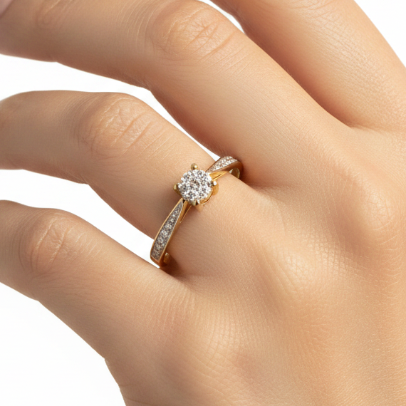 Bague Solitaire or jaune 18K - 1.32Grs  - T50