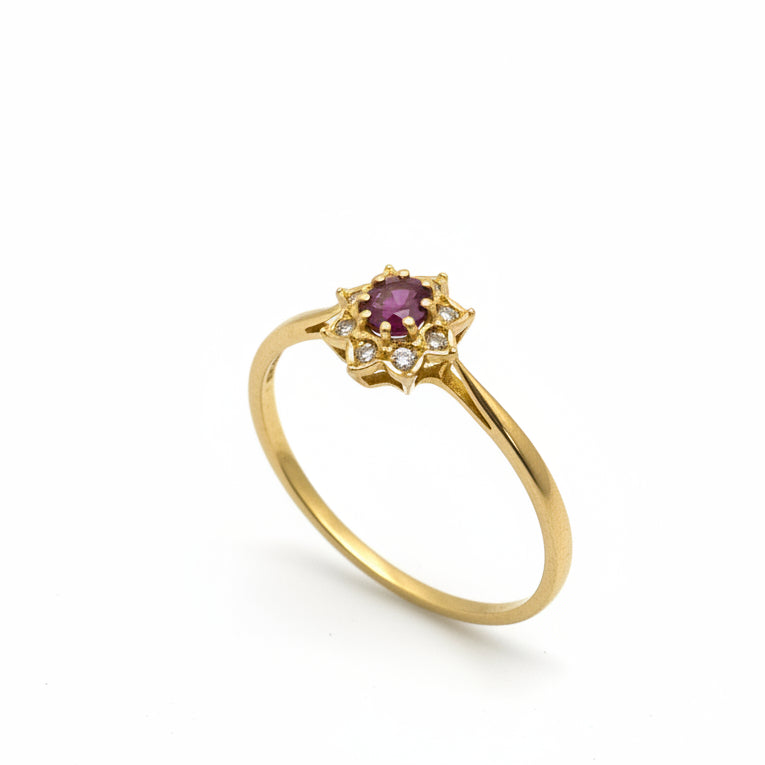 Bague Marguerite OR Jaune 18K - 1.51 G - Taille 59 avec Diamants