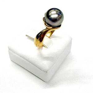 Bague Perle de Tahiti en Or Jaune 18 Carats Taille 55,5