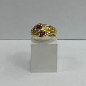 Bague en Or Jaune 18 Carats avec Rubis et Diamants