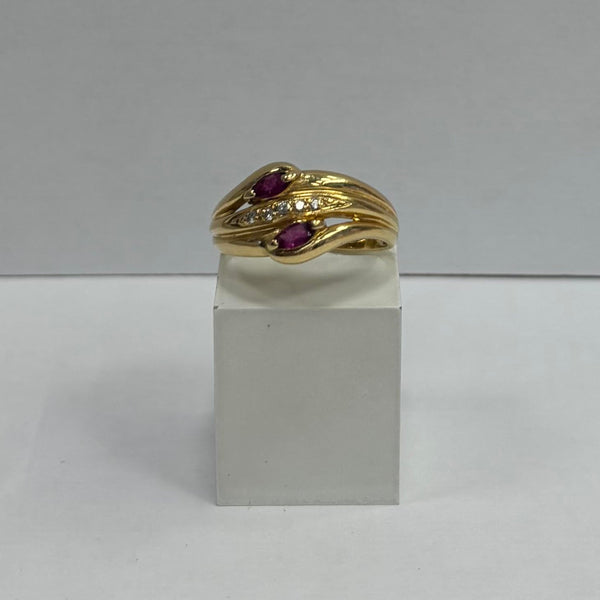 Bague en Or Jaune 18 Carats avec Rubis et Diamants