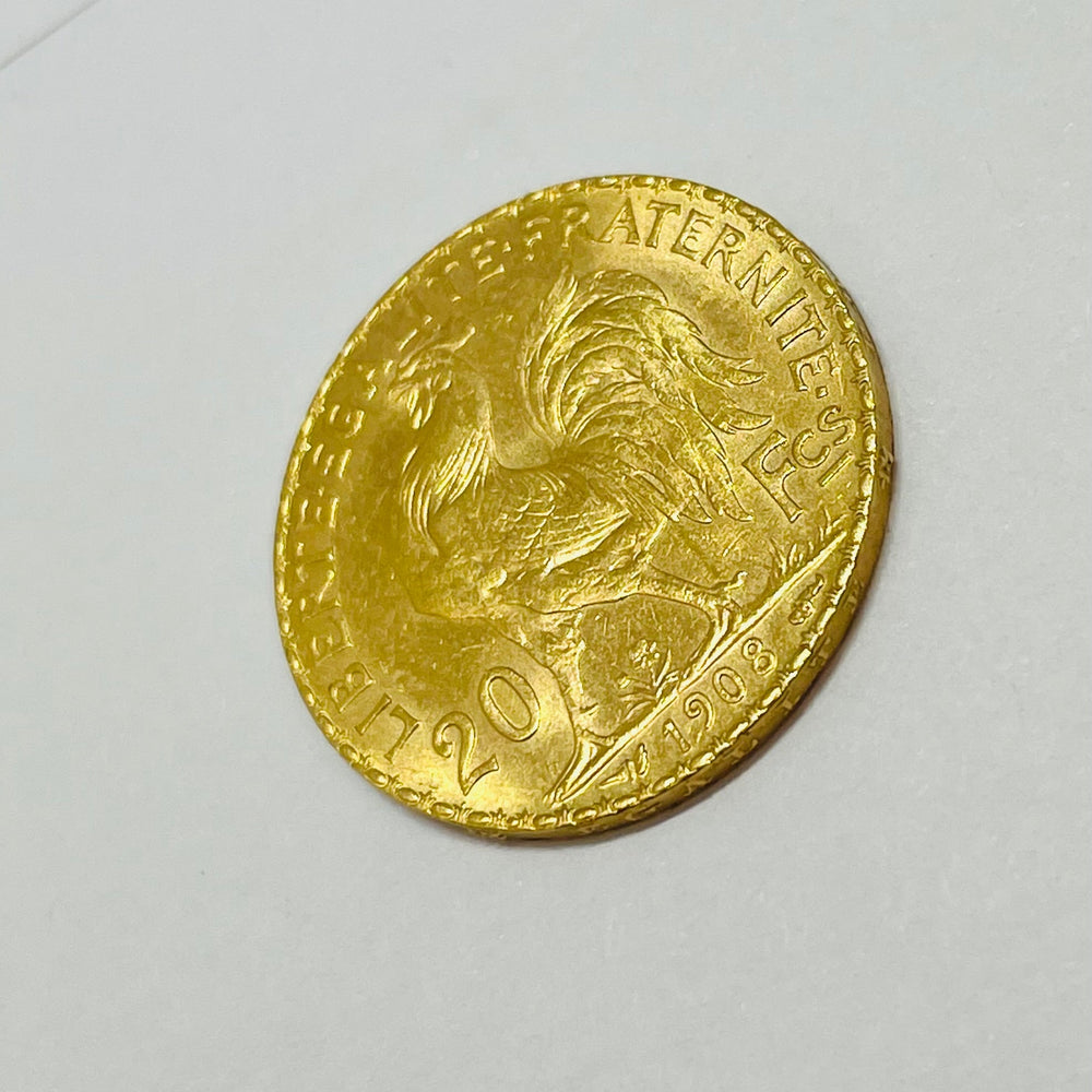 Pièce en Or jaune 20K -  Marianne Coq 1908 - 6.45 Grs