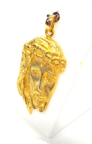Pendentif visage de Jésus en or jaune 18 carats – 6 x 3 cm