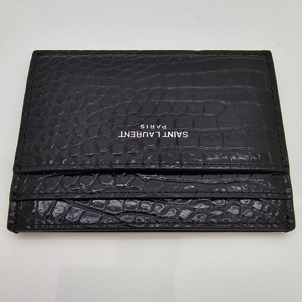 Porte Cartes Saint Laurent - Texture Effet Croco Noir