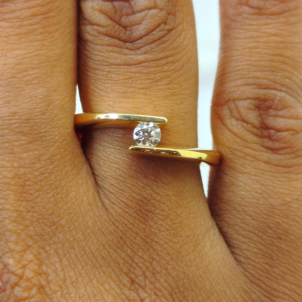 Bague Solitaire en Or Jaune 18K - Taille 54