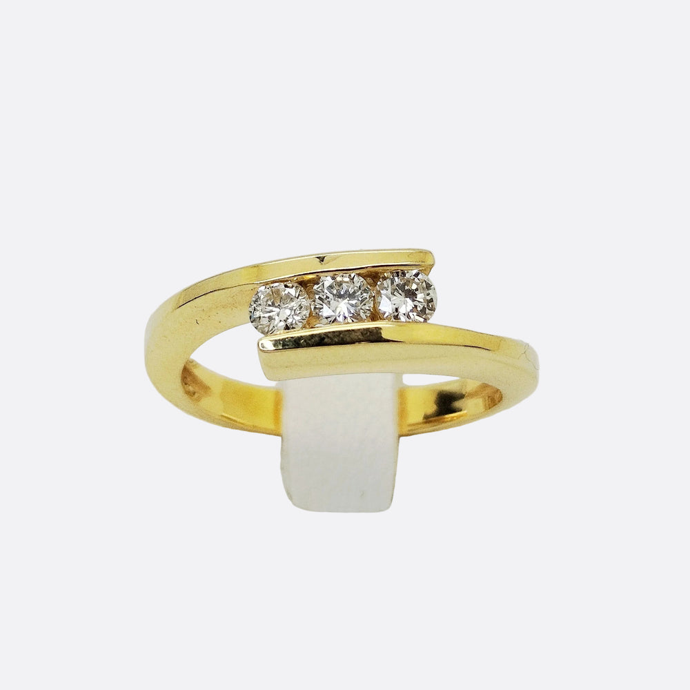 Bague en Or Jaune 18K avec Diamants - Taille 54 - 4.54g