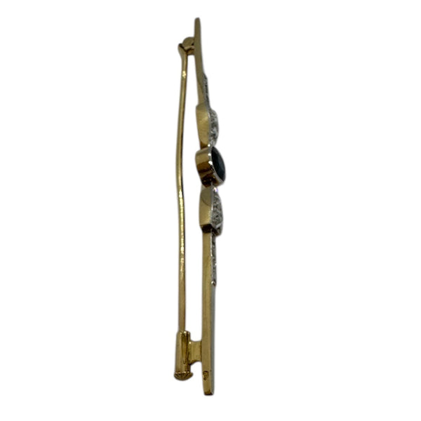 Broche en Or Jaune 18k avec Diamants et Saphir - 5.54 Grs