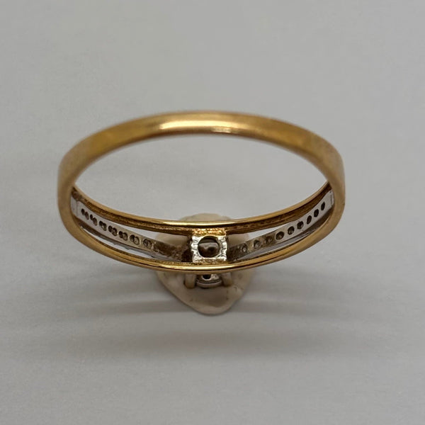 Bague solitaire pavée diamants en or 18K - T54 - 1.46g