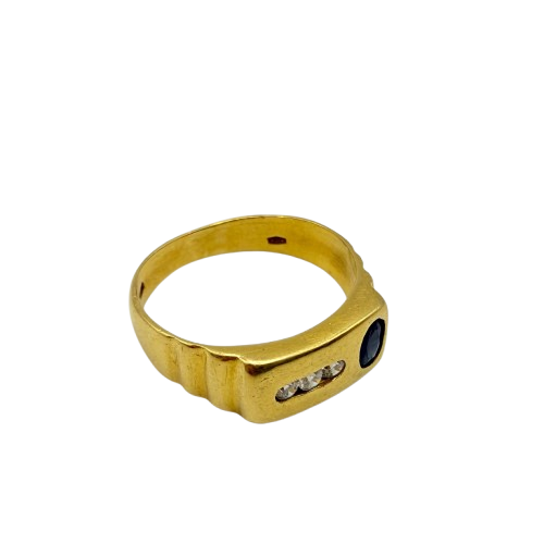 Bague en or jaune 18 K avec diamants et saphir - T 58