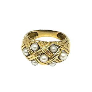 Bague en Or Jaune entrelacée et perles 18k