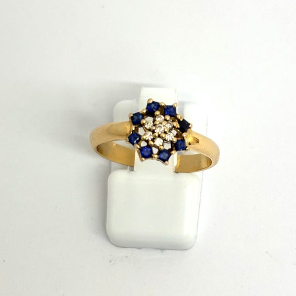 Bague Marguerite en Or Jaune avec Diamants et Saphir