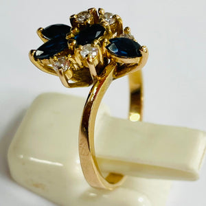 Superbe Bague en Or Jaune 18k avec Diamants et Saphir - Taille 56 - 4.06 gr