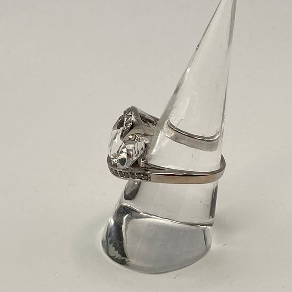 Bague Or Blanc 18K avec 25 diamants et quartz - T55 - 7.94gr