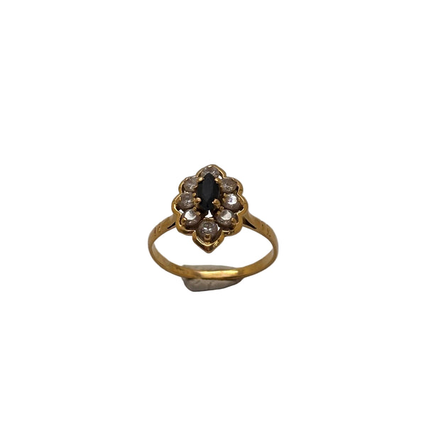 Bague Marguerite Or Jaune 18K Saphir et Zirconium 2.48 Grs - Taille 50