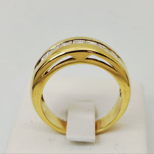 Bague en Or Jaune 18K avec Diamants - Taille 55 - 9.42g