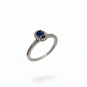Bague Marguerite Or Blanc Diamants Saphir 18K - 2.46 G