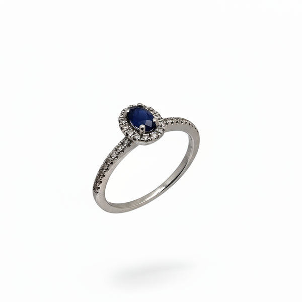 Bague Marguerite Or Blanc Diamants Saphir 18K - 2.46 G
