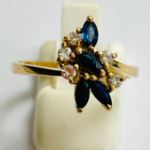Superbe Bague en Or Jaune 18k avec Diamants et Saphir - Taille 56 - 4.06 gr