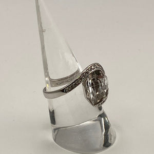 Bague Or Blanc 18K avec 25 diamants et quartz - T55 - 7.94gr