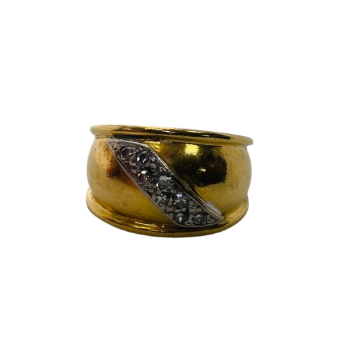Bague Jonc en Or Jaune et Blanc Diamants 18 K - 9.77 Grs