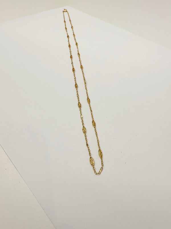 Collier Or Jaune Longue Chaîne Maille Filigrane 18k