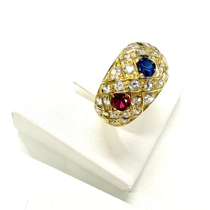 Bague en Or Jaune 18k avec Pierres Précieuses -  T 57.5