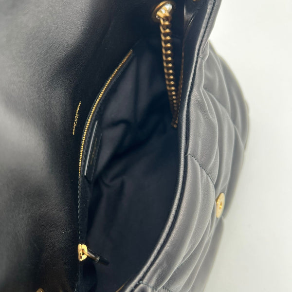 Saint Laurent Sac Puffer en Cuir Noir avec Bijouterie Dorée