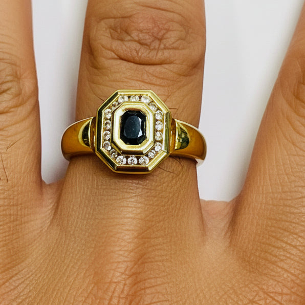 Chevalière en Or 18K Jaune avec Onyx et Diamants - Taille 55 - 5.04G