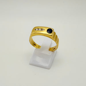 Bague en or jaune 18 K avec diamants et saphir - T 58