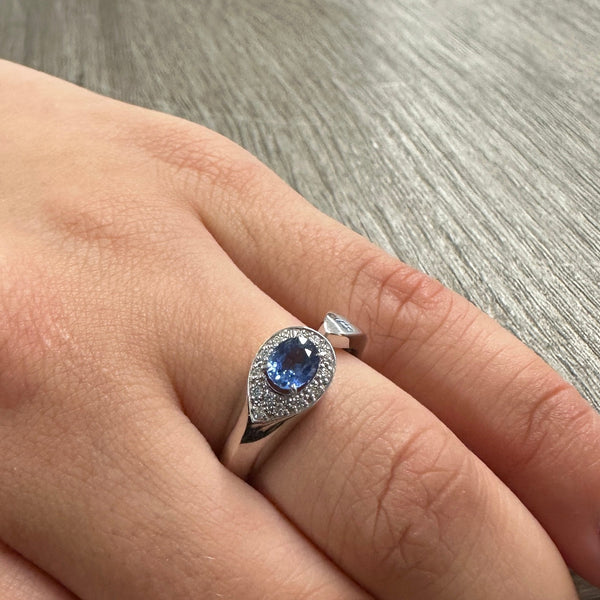 Bague saphir et diamants en or blanc 18K Taille-54