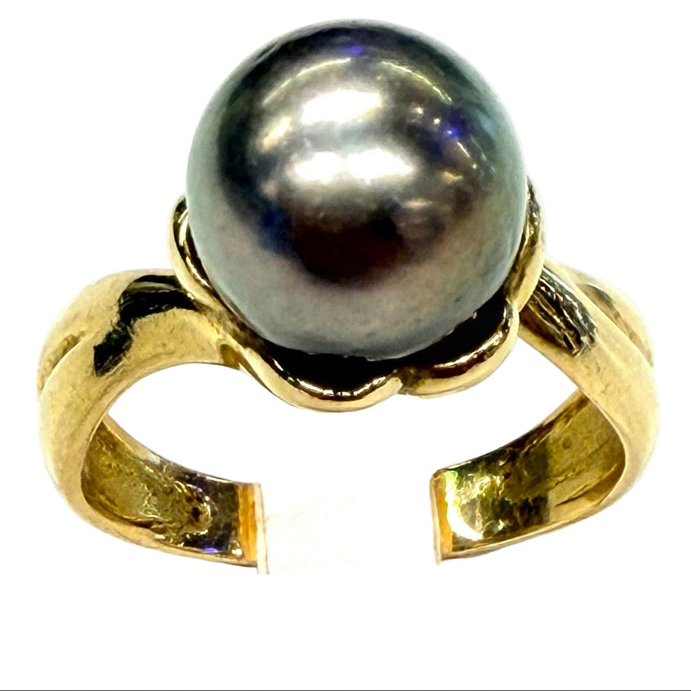 Bague Perle de Tahiti en Or Jaune 18 Carats Taille 55,5