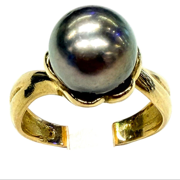 Bague Perle de Tahiti en Or Jaune 18 Carats Taille 55,5