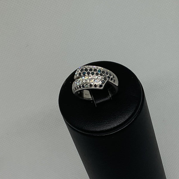 Bague Or Blanc 18K avec Diamants Noirs/Blancs