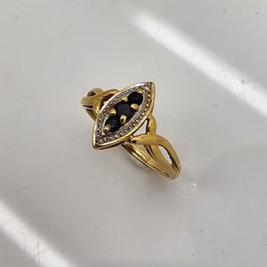 Bague Marquise Or Jaune 18K - 2.35 G - Taille 49 Bleu Diam