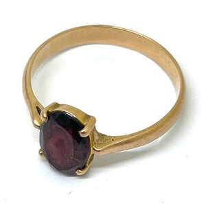 Bague Solitaire Or Jaune 18K - avec Grenat - T55.5 - 2.48gr
