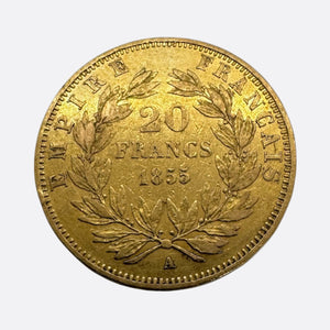 20 Francs en Or jaune - Napoléon III Tête Nue 1855 - 6.38g
