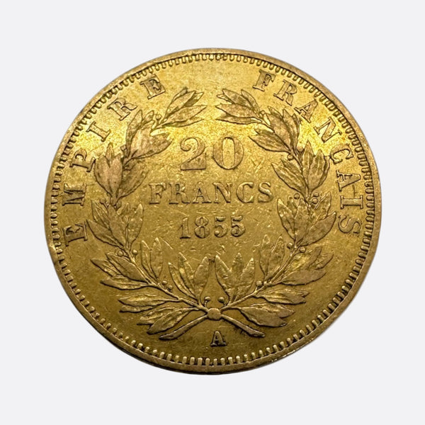 20 Francs en Or jaune - Napoléon III Tête Nue 1855 - 6.38g