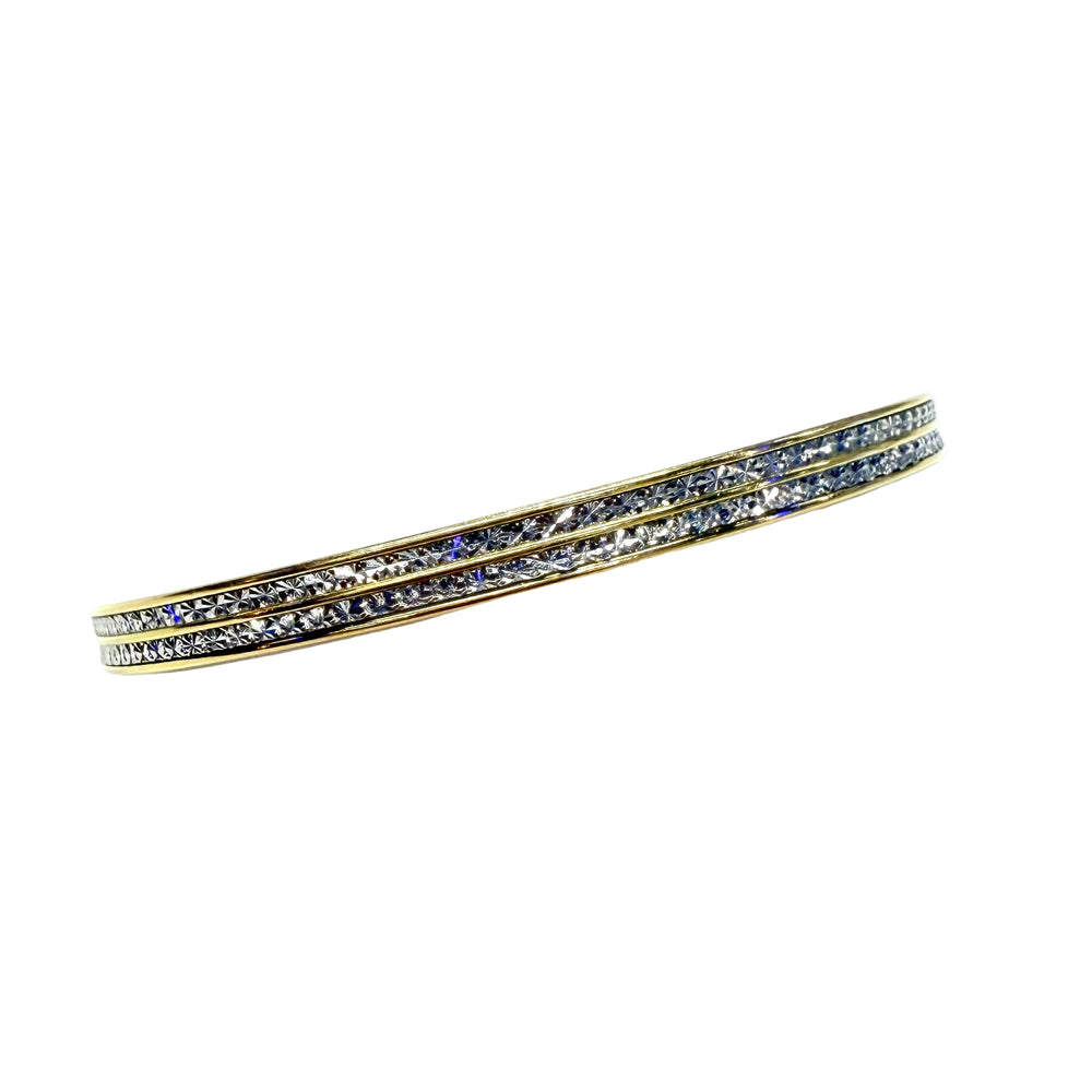 Bracelet Jonc Or Jaune et Blanc Martelé 18K - 11.26g