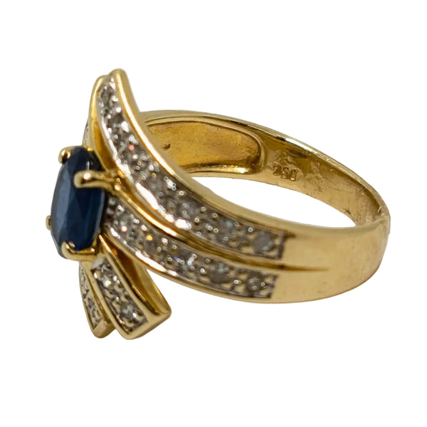 Alliance en Or Jaune avec Diamants et Saphir 18K - 4.89Grs - T53