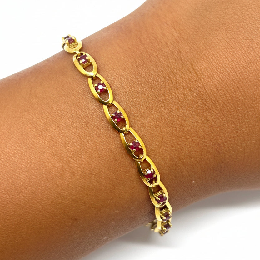 Bracelet en Or Jaune 18K avec 23 Rubis