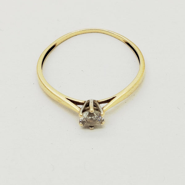Bague Solitaire Or Jaune 18K avec Zirconium - T57 - 1.04gr