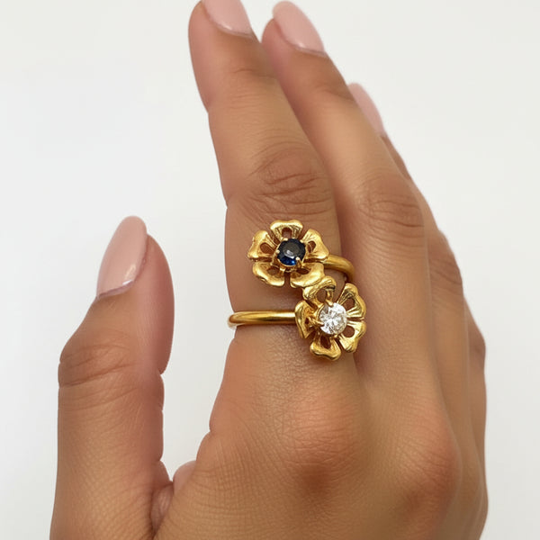 Bague Toi&Moi avec fleurs en Or Jaune 18K - T52 - 3.37Grs